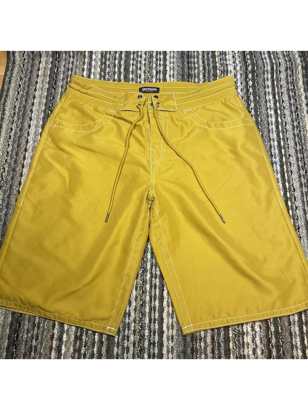 True Religion Antique Gold Board Shorts Men's Size 31 Flap Pocket